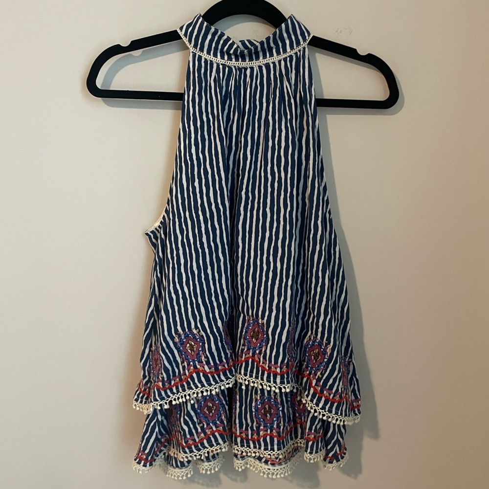 Anthropologie Embroidered Halter Top Blouse